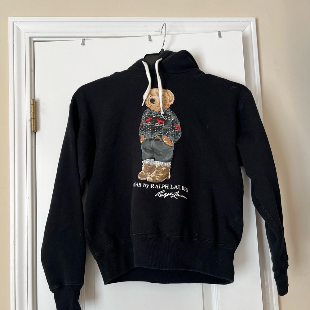 Polo by Ralph Lauren, gently used men’s M polo boy bear black hoodie